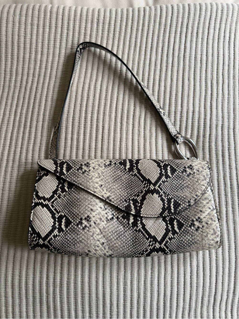 Reformation Snake-Print Shoulder Bag in Black and Cream